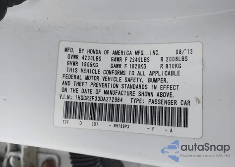 2013 Honda Accord Lx from USA, damaged, VIN 1HGCR2F33DA272964